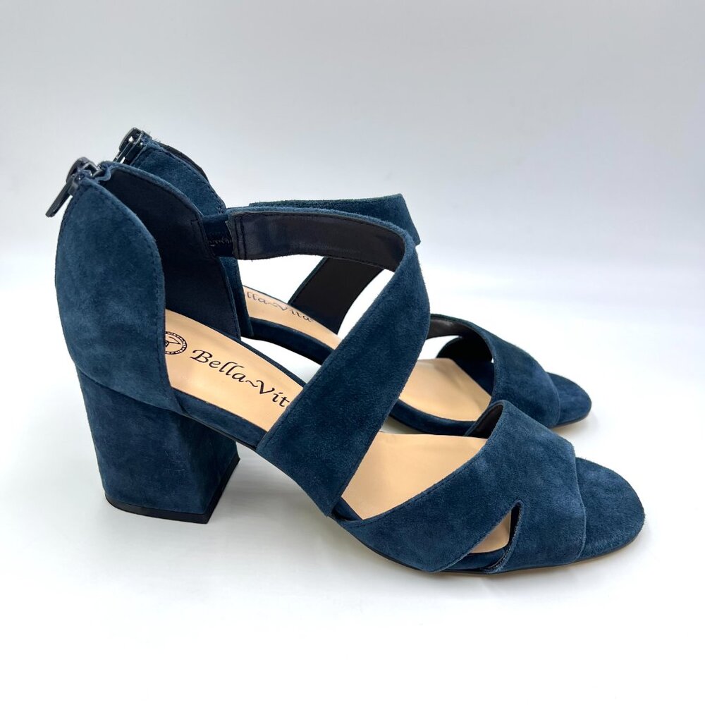 8N 8 NARROW WIDTH Bella Vita Blue Suede Leather‎ Block Heels Sandals Shoes